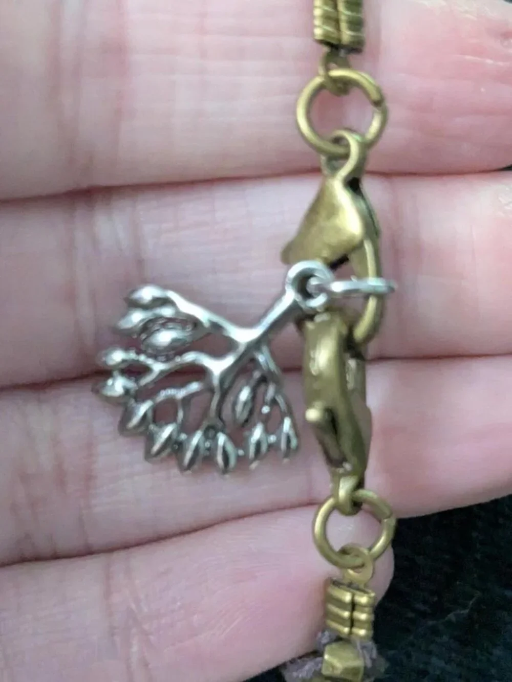 Toddler Size Brass Bracelet w/ Silver Tree Charm